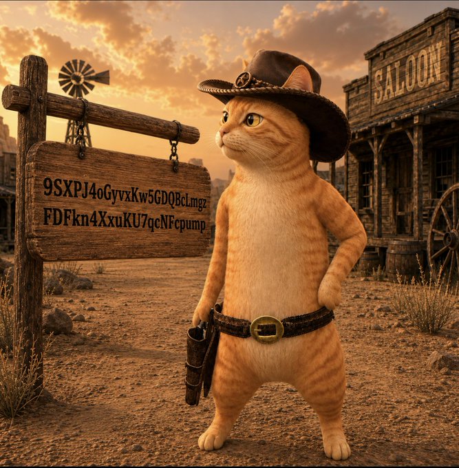 Cowboy Cat next to the contract address signpost