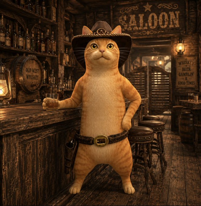 Cowboy Cat at the saloon bar