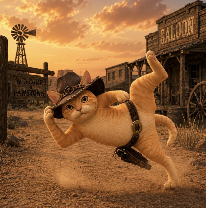 Cowboy Cat dancing in Pawstown